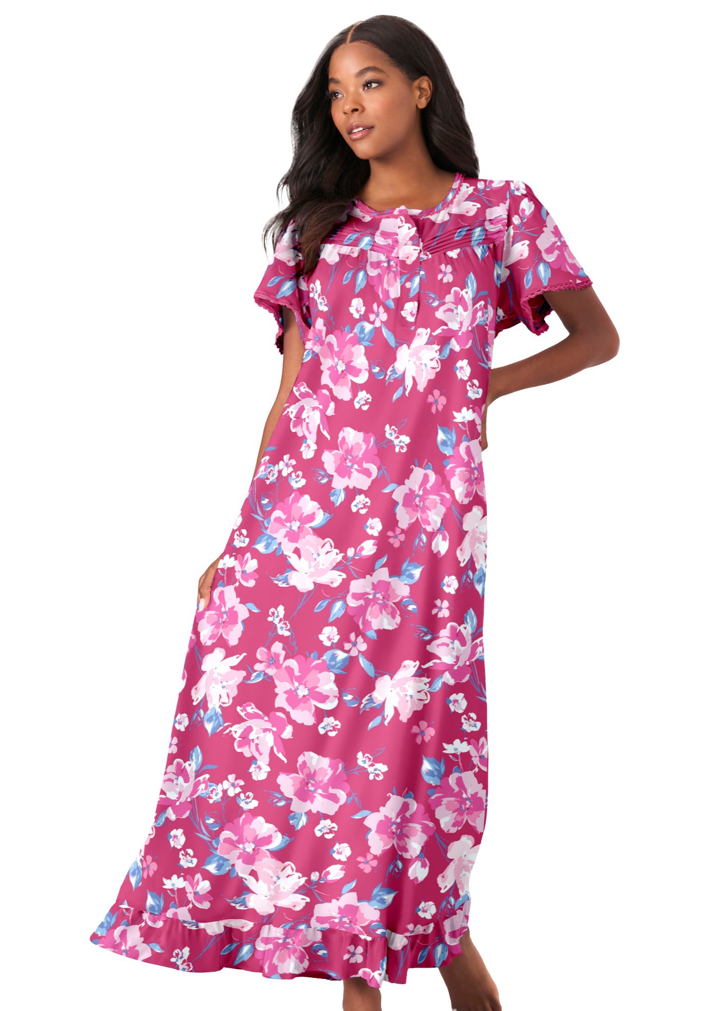 Long Floral Print Cotton Gown image number 0