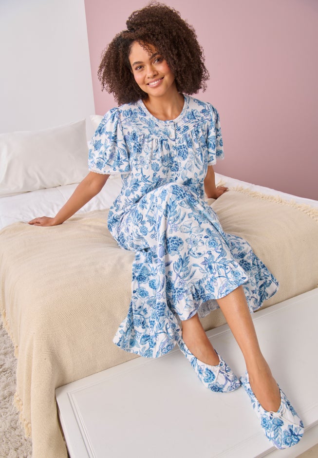 Long Floral Print Cotton Gown image number 5