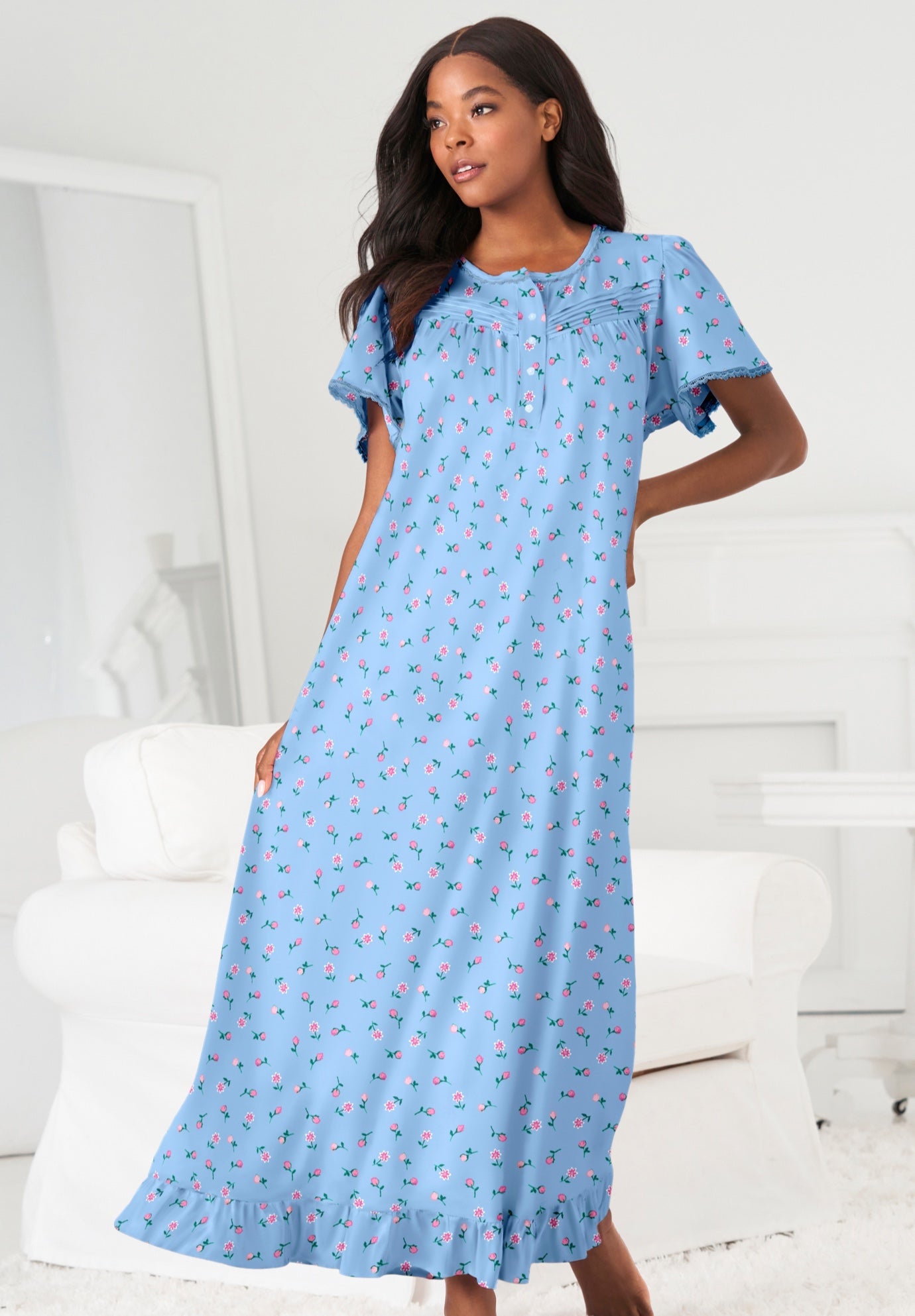 Long Floral Print Cotton Gown image number 0
