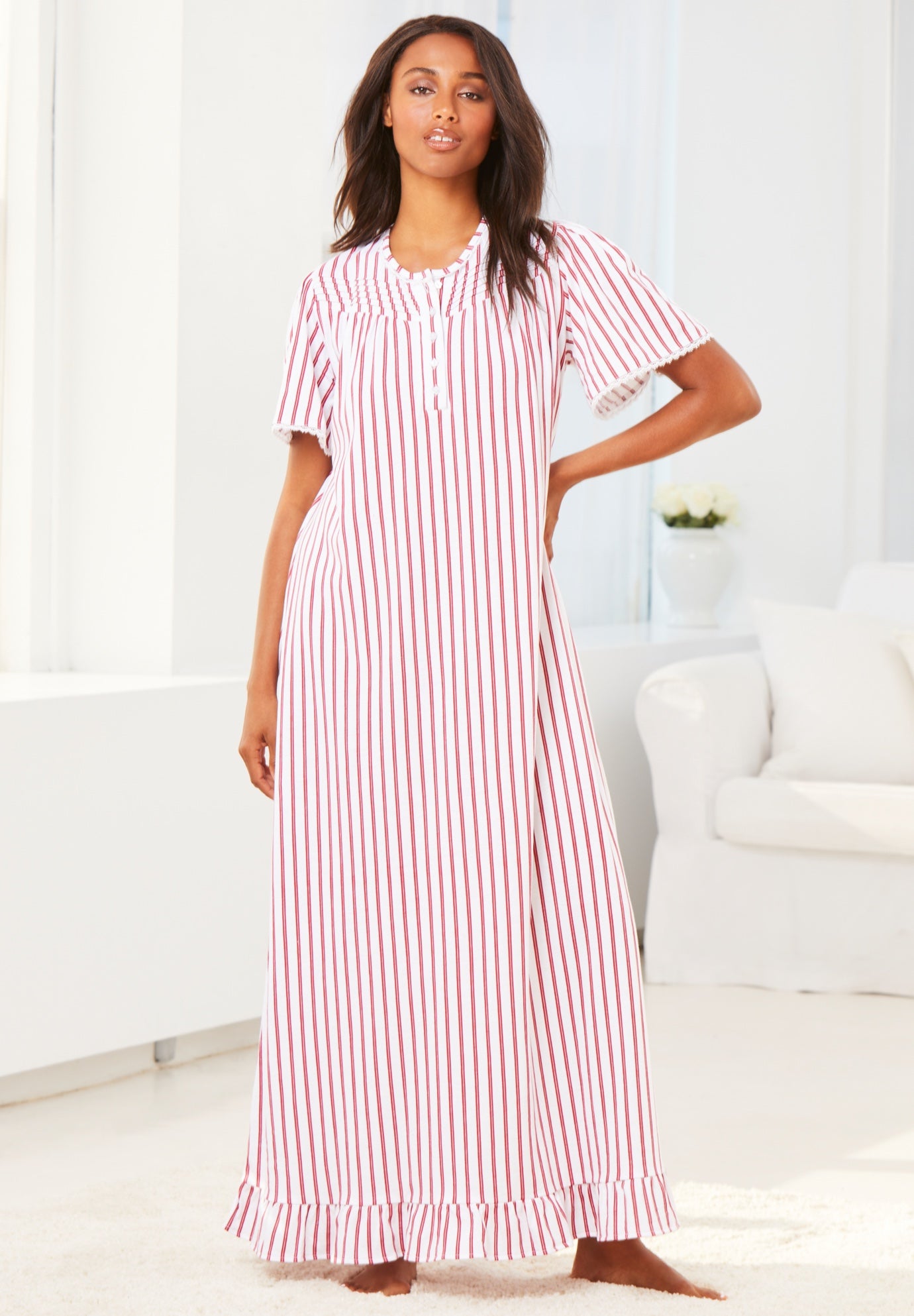 Long Floral Print Cotton Gown image number 0