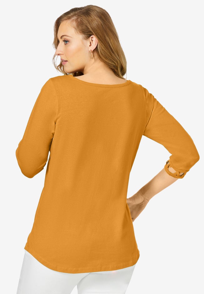 Stretch Cotton Lattice Boatneck Tunic image number 1