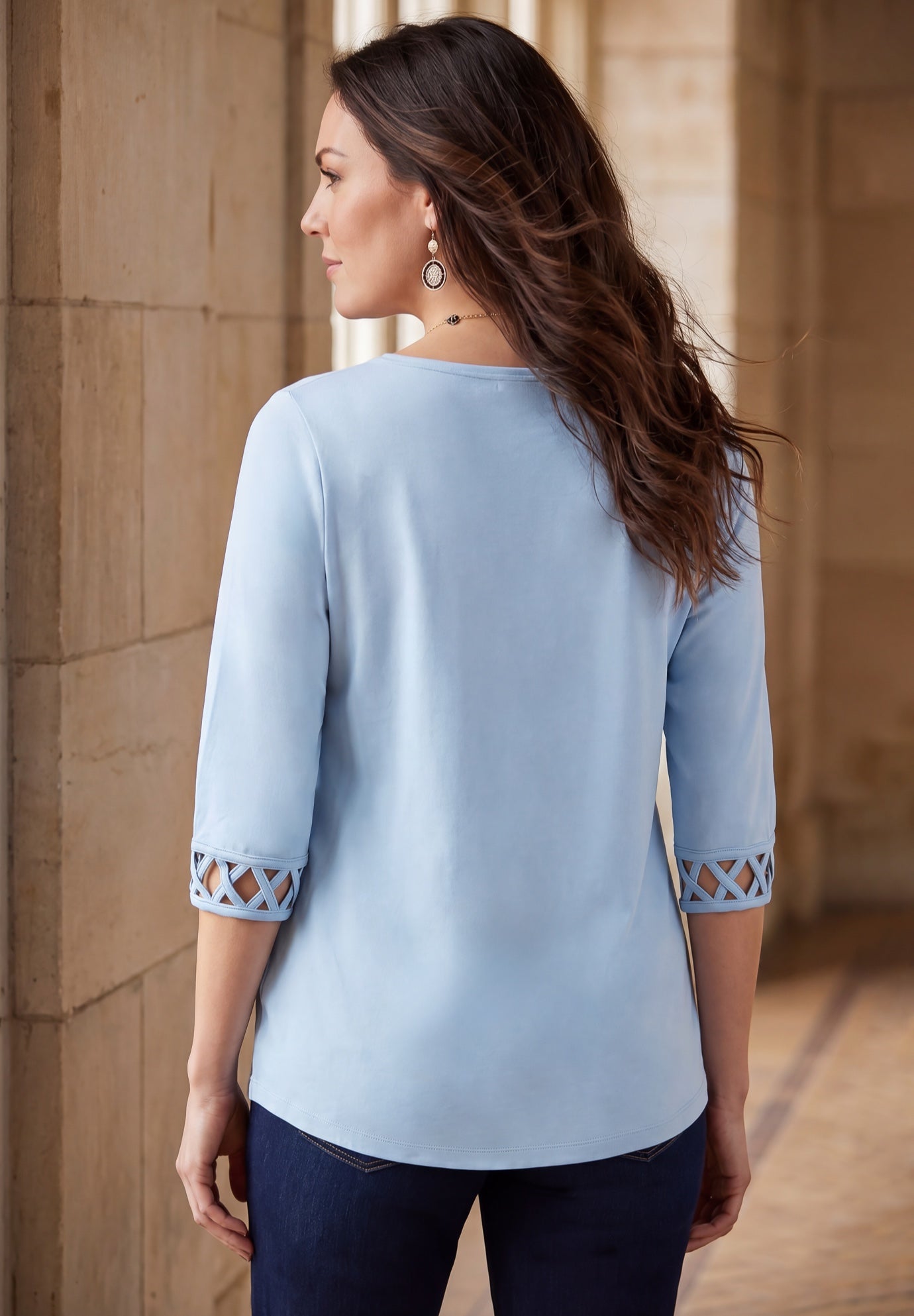 Stretch Cotton Lattice Boatneck Tunic image number 1