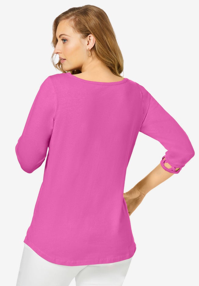 Stretch Cotton Lattice Boatneck Tunic image number 1