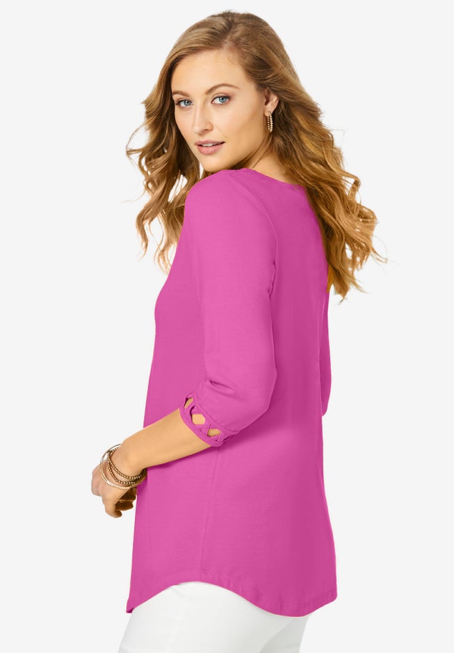 Stretch Cotton Lattice Boatneck Tunic image number 2