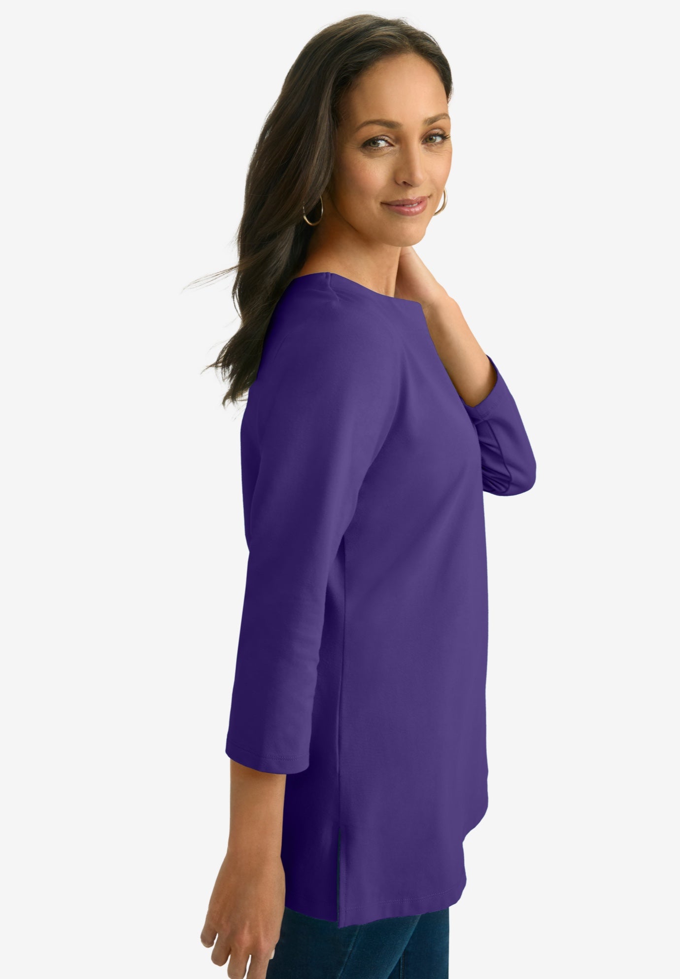 Stretch Cotton Notch Neck Tunic image number 1