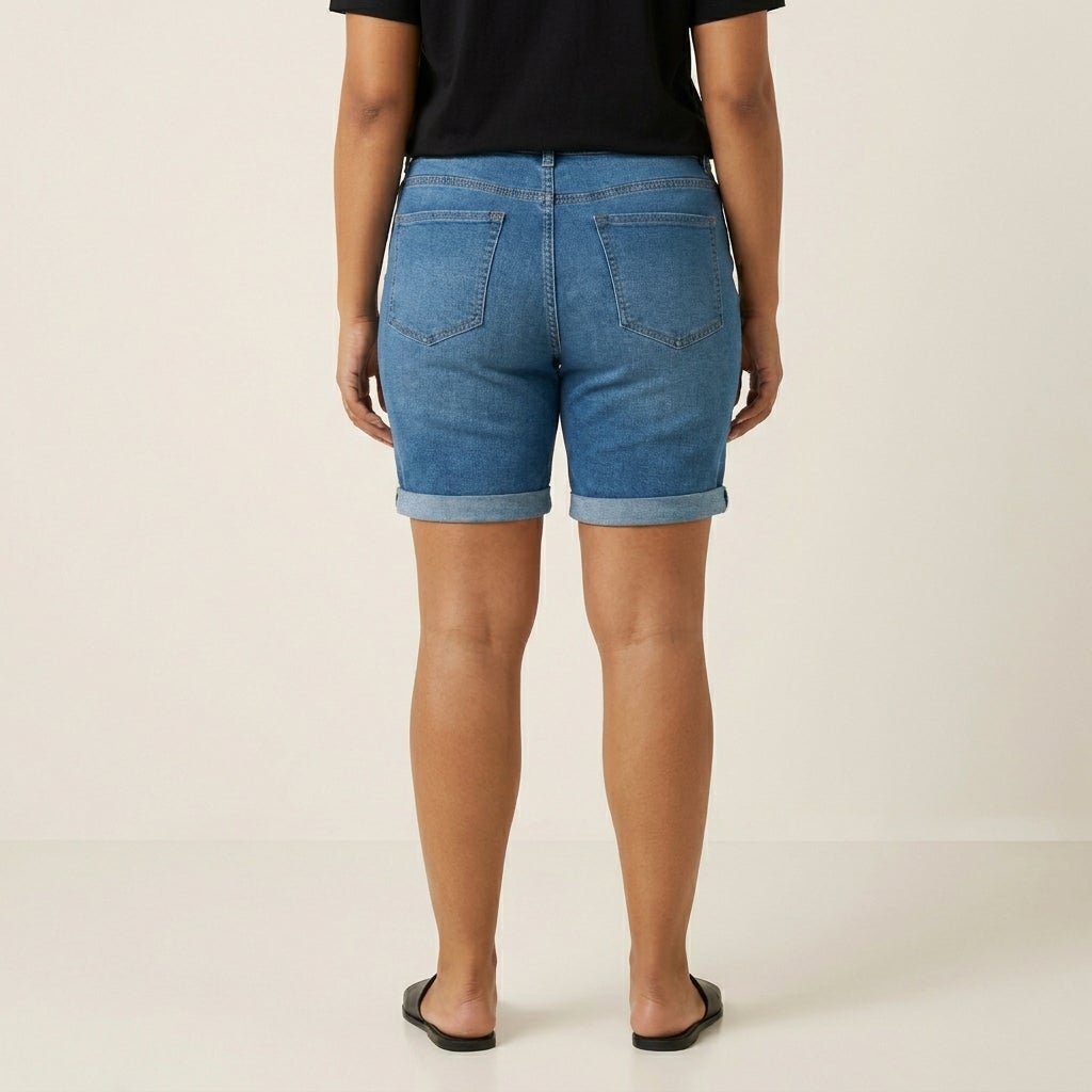 Mid-Rise Stretch Denim Bermuda Shorts image number 1