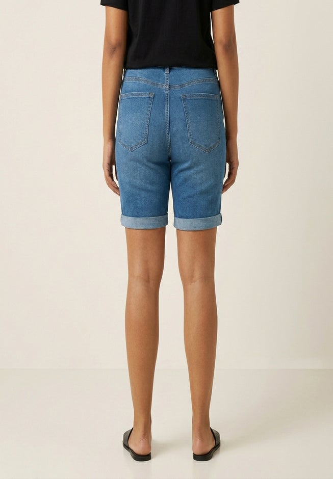 Mid-Rise Stretch Denim Bermuda Shorts image number 1