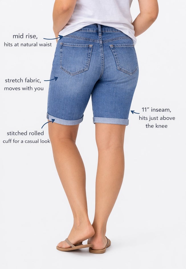 Stretch Denim Mid-rise Bermuda Shorts image number 2