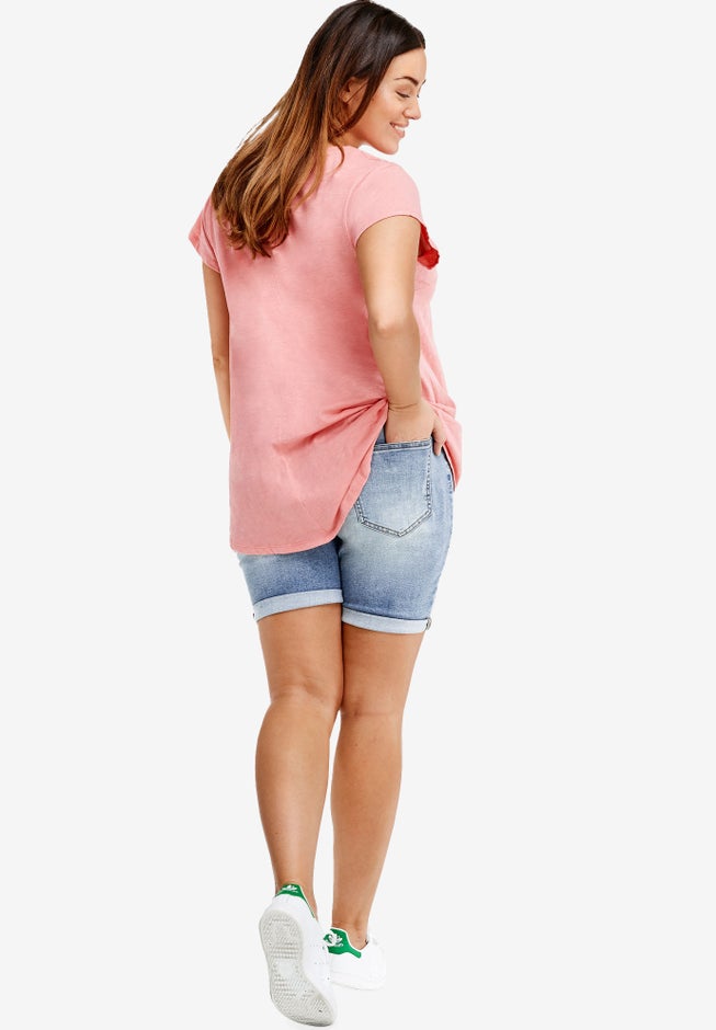 Stretch Denim Mid-rise Bermuda Shorts image number 1