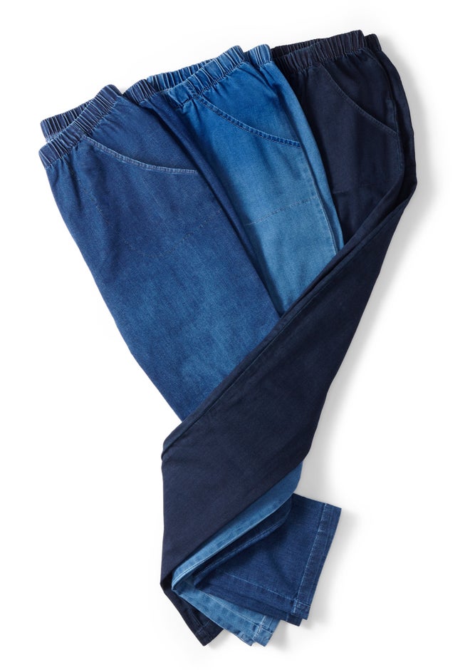 Straight Leg Fineline Pull-On Stretch Denim Jeans image number 5