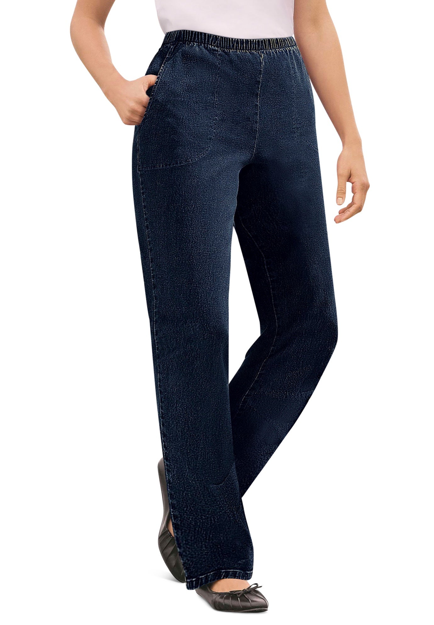 Straight Leg Fineline Pull-On Stretch Denim Jeans image number 3