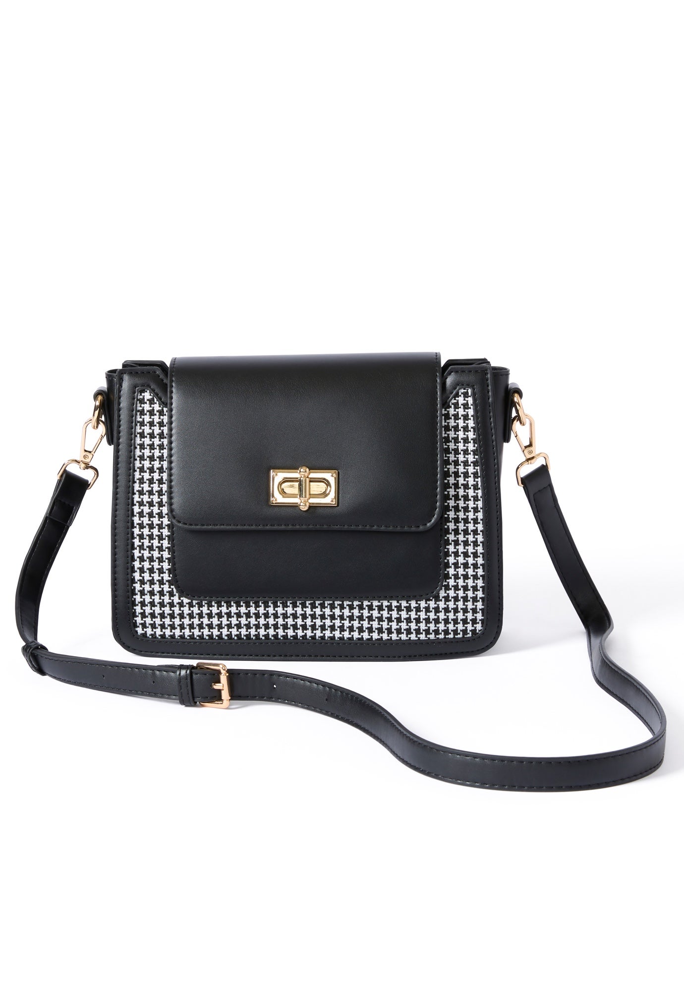 Faux Leather & Houndstooth Crossbody image number 1