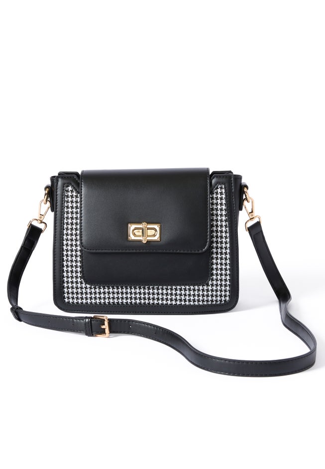 Faux Leather & Houndstooth Crossbody image number 1