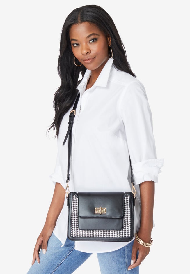 Faux Leather & Houndstooth Crossbody image number 1