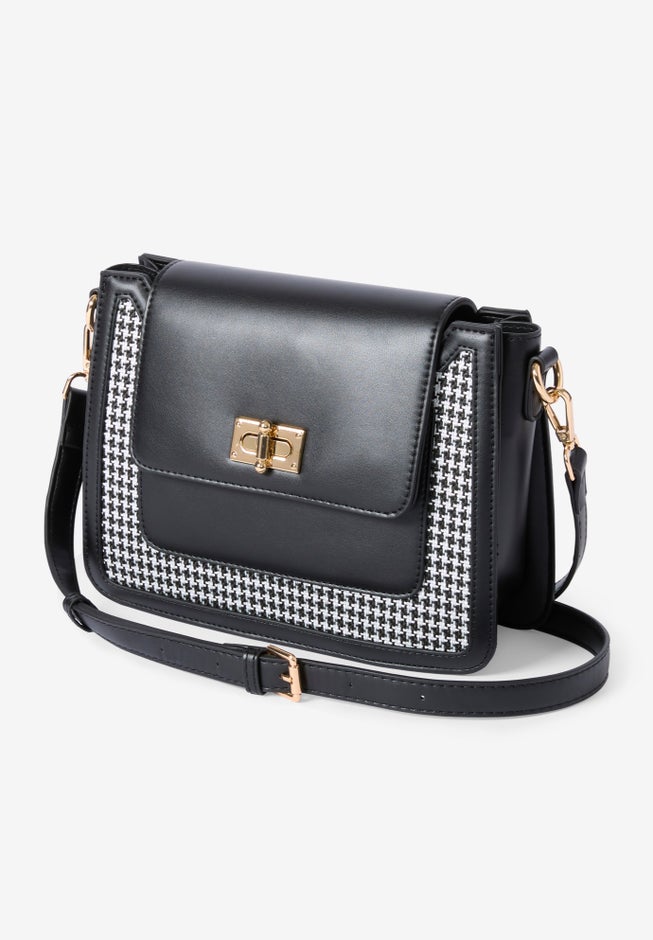 Faux Leather & Houndstooth Crossbody image number 0