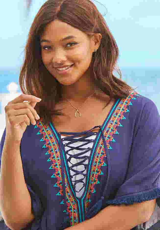 Lace-Up Caftan Cover Up  image number 1
