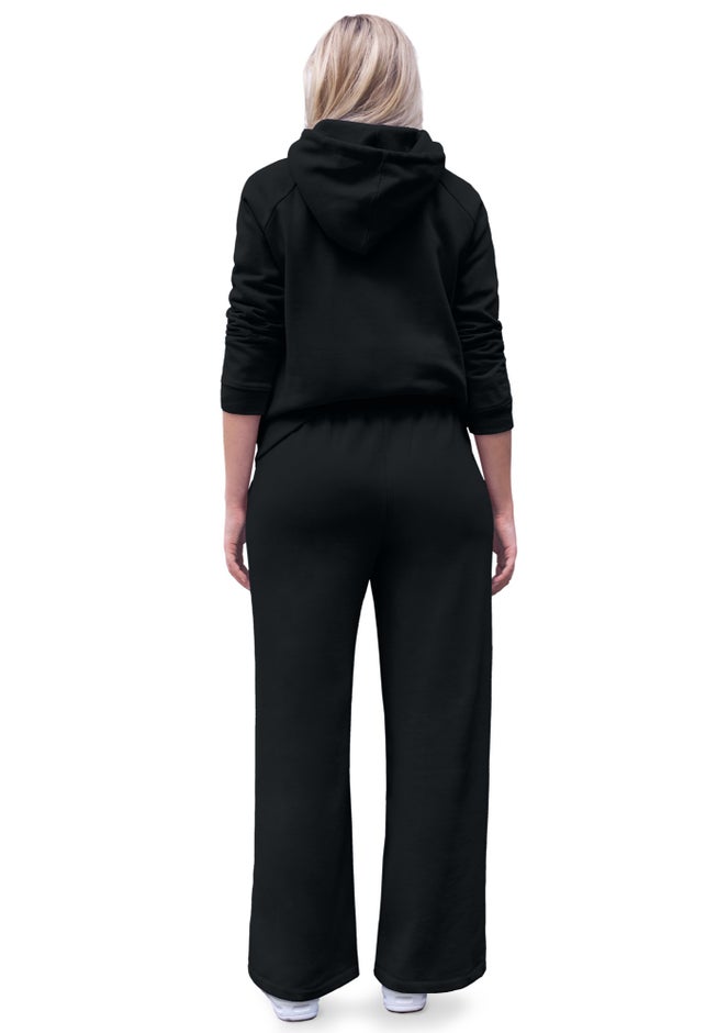 Wide Leg Fleece Sweatpant With Drawstring Waist image number 1
