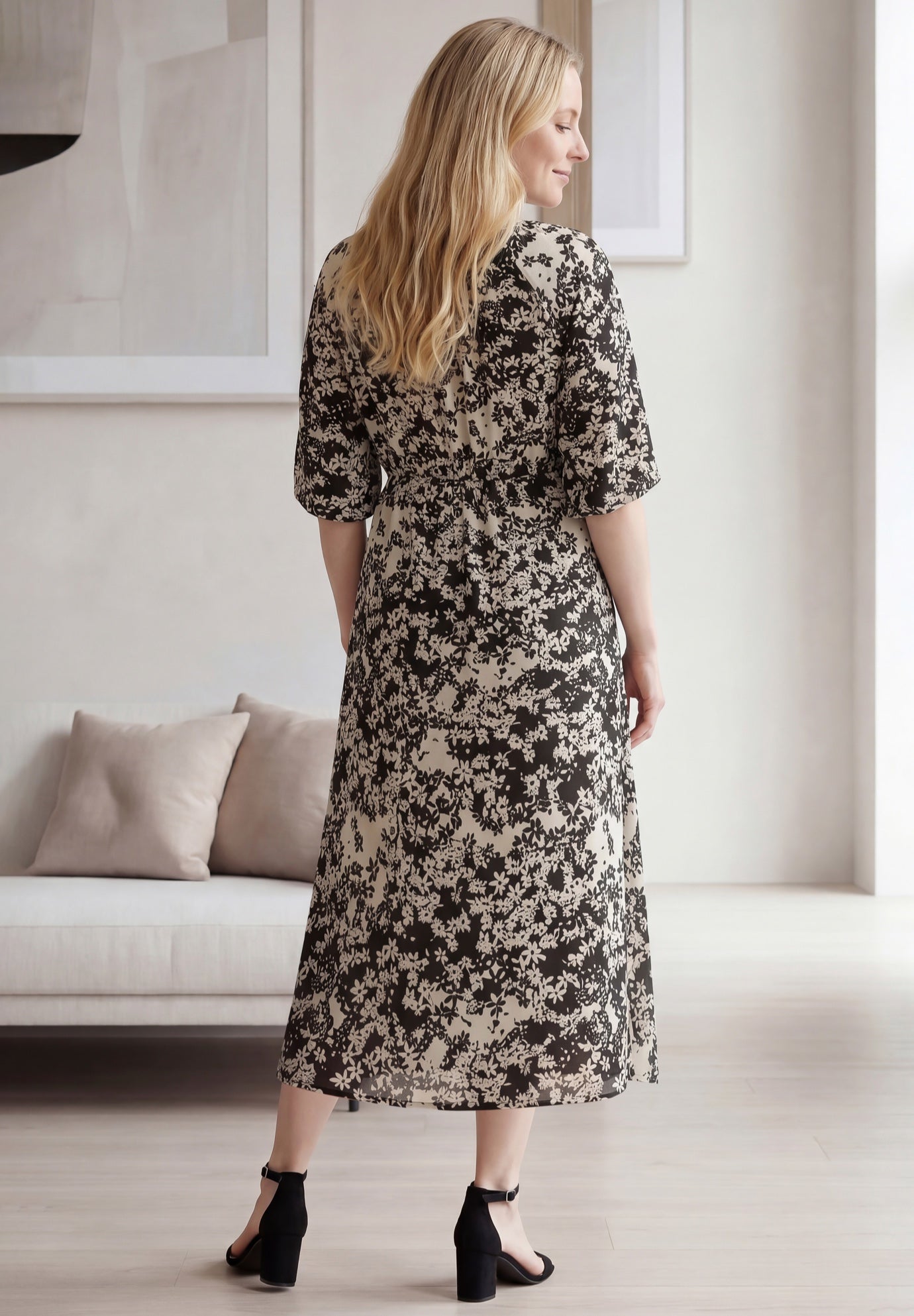 Satin Keyhole Empire Midi Dress image number 1