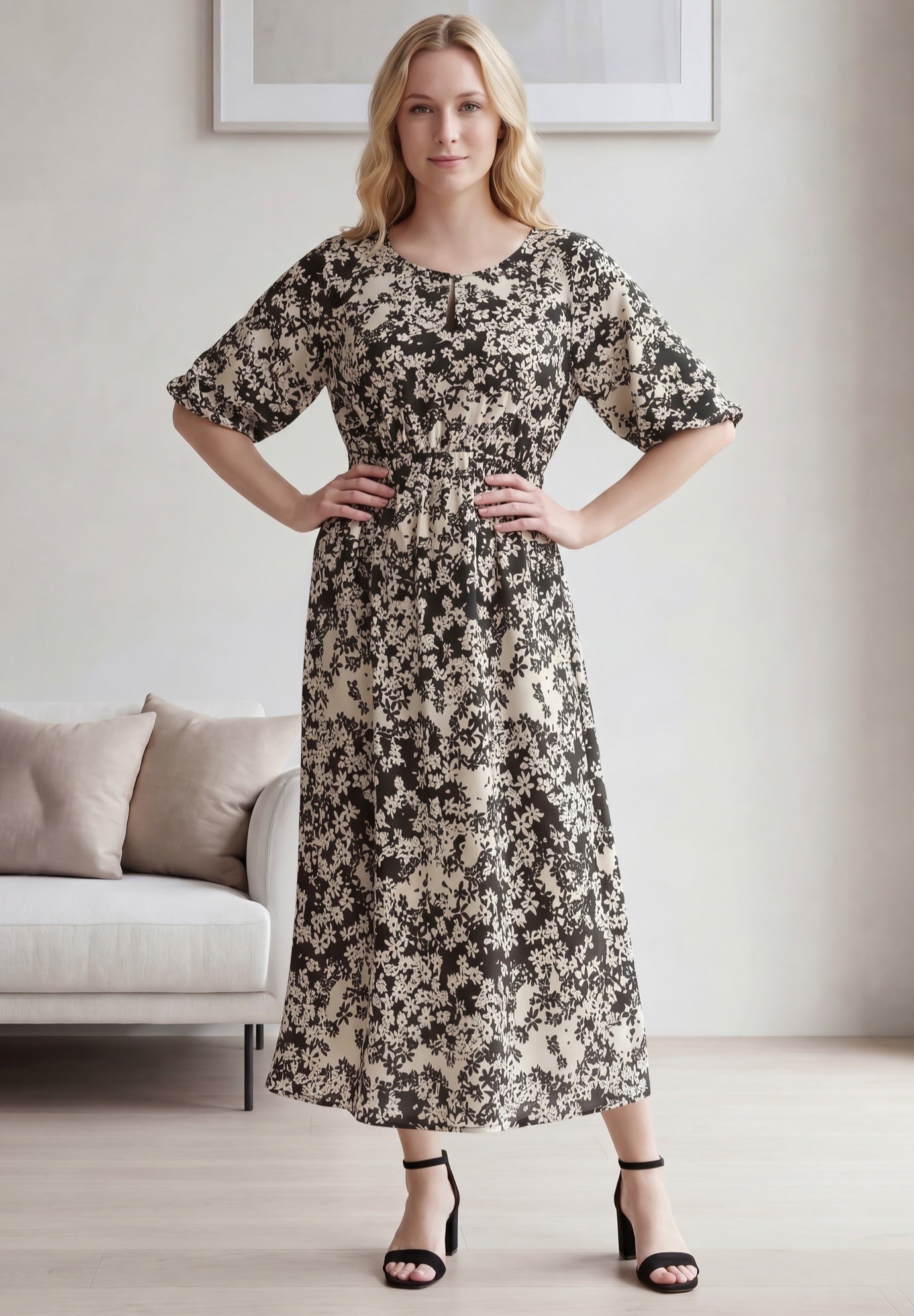 Satin Keyhole Empire Midi Dress image number 0