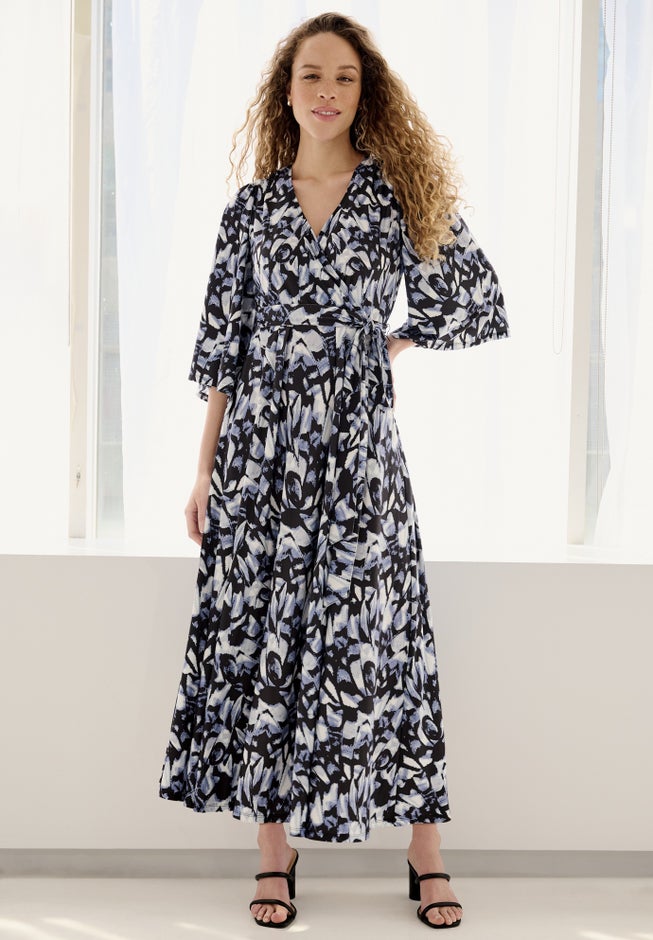 Knit Surplice Tie-Waist Maxi Dress image number null