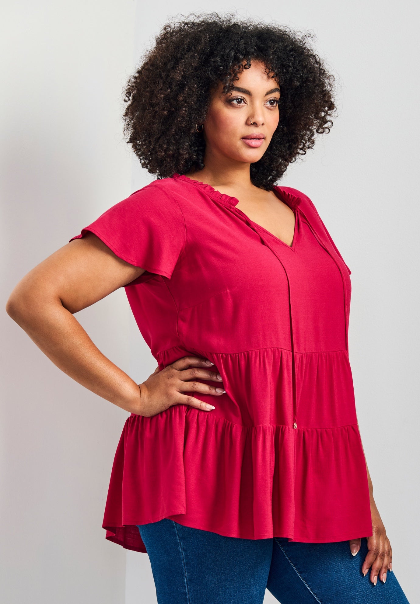 Lani Flutter Sleeve Tiered Top image number 1