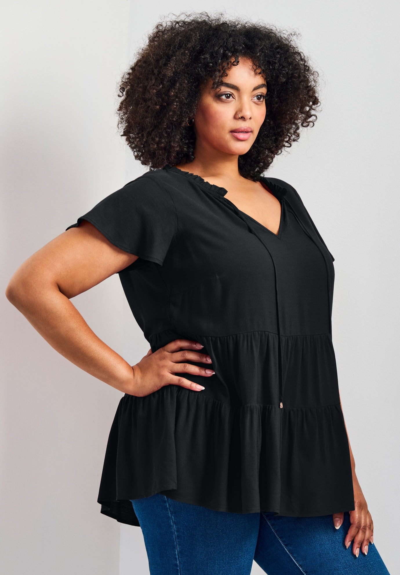 Lani Flutter Sleeve Tiered Top image number 1