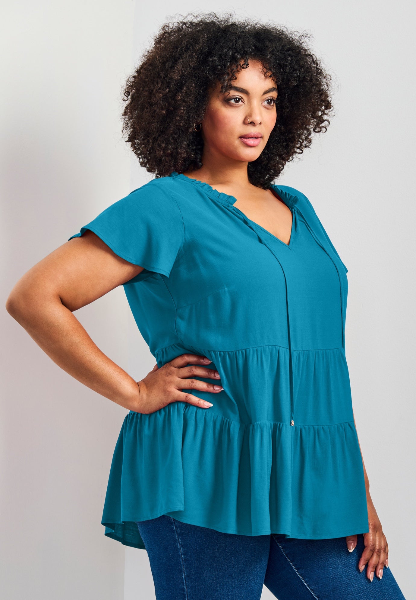 Lani Flutter Sleeve Tiered Top image number 1