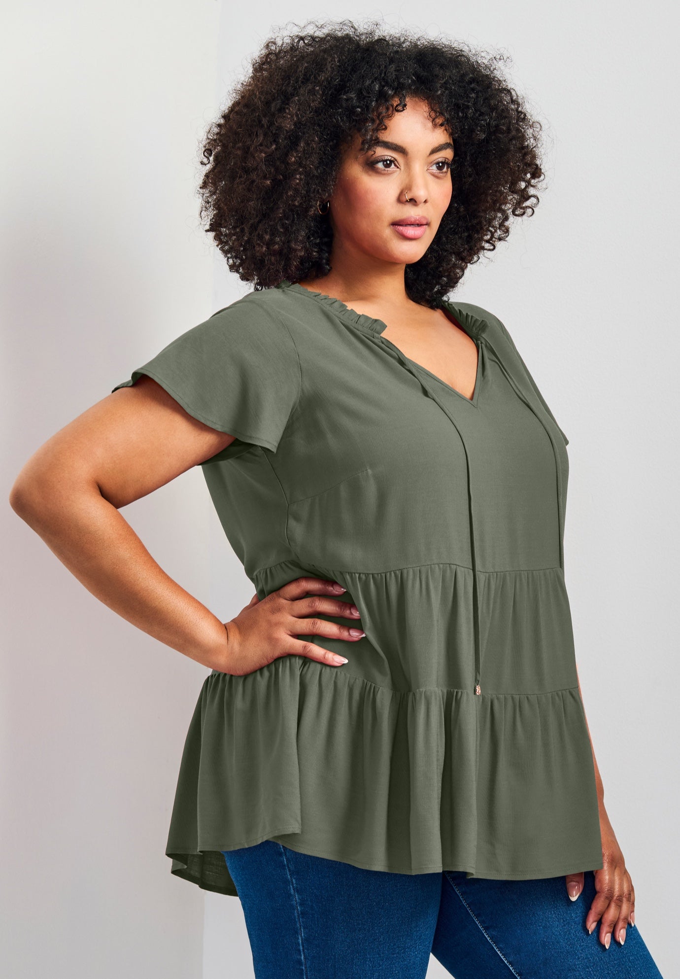 Lani Flutter Sleeve Tiered Top image number 1
