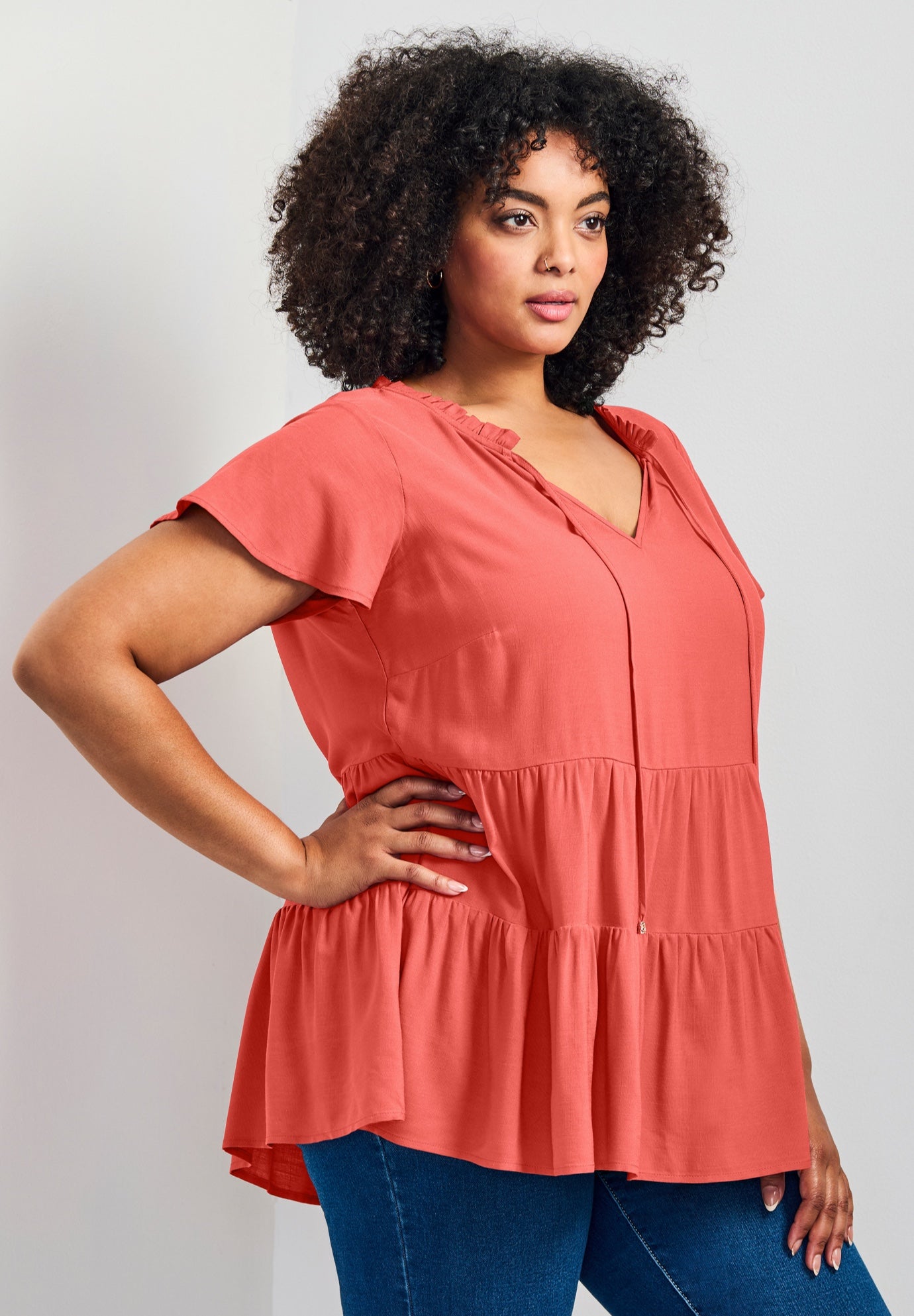 Lani Flutter Sleeve Tiered Top image number 1