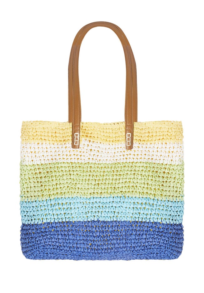 Color Block Straw Tote image number 1