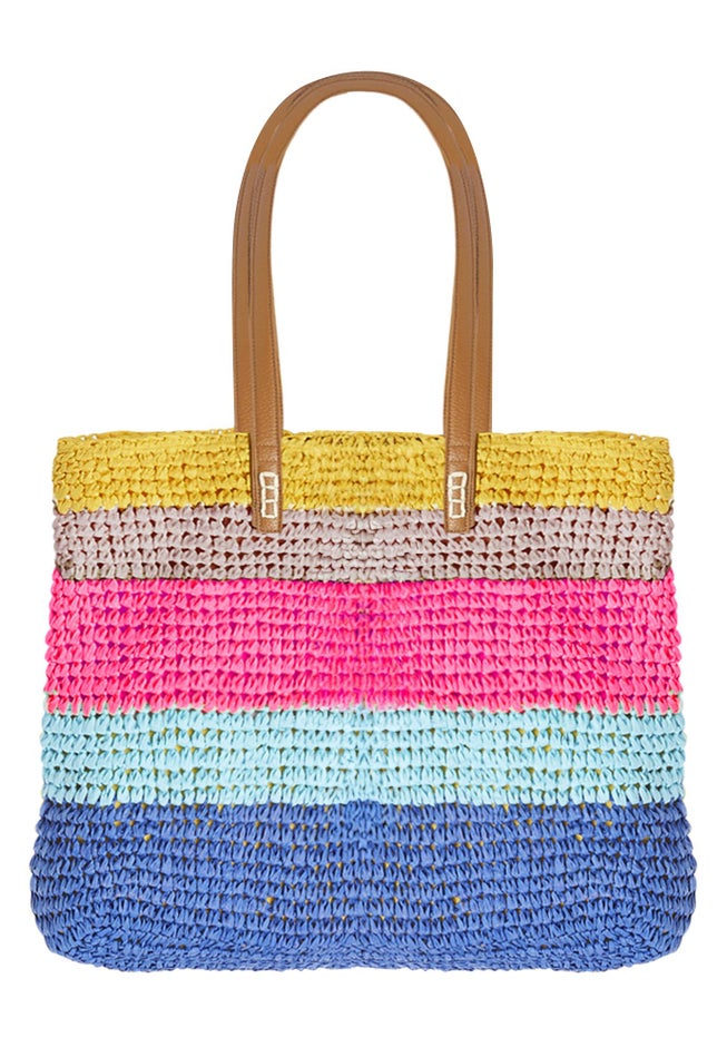 Color Block Straw Tote image number 1