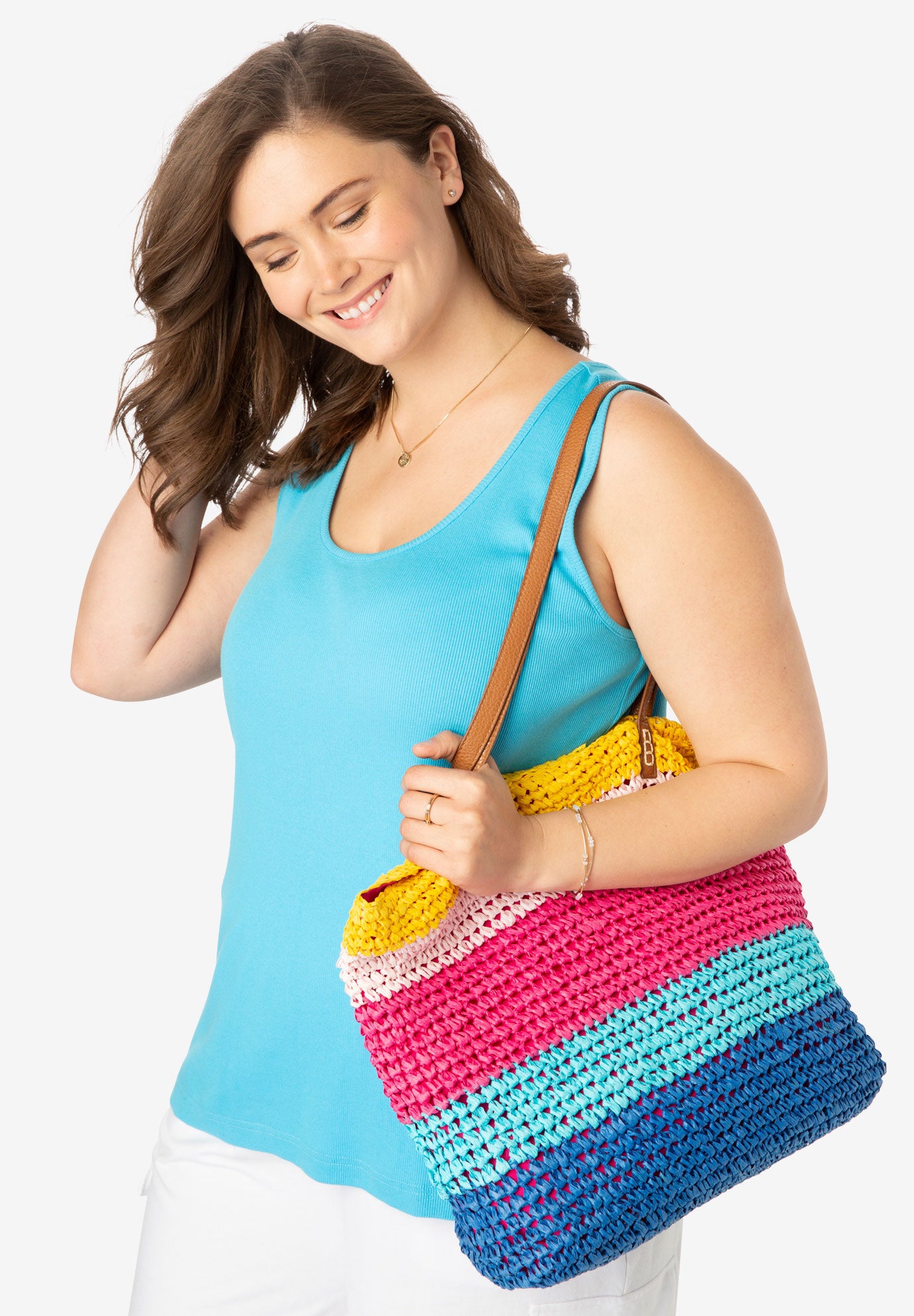 Color Block Straw Tote image number 2
