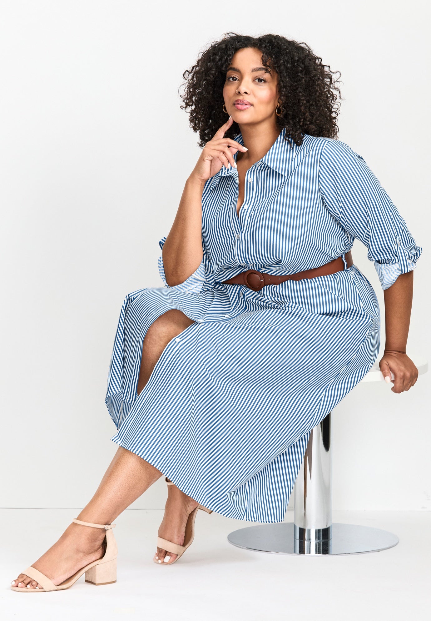 Leona Stripe Shirtdress With Belt image number 1