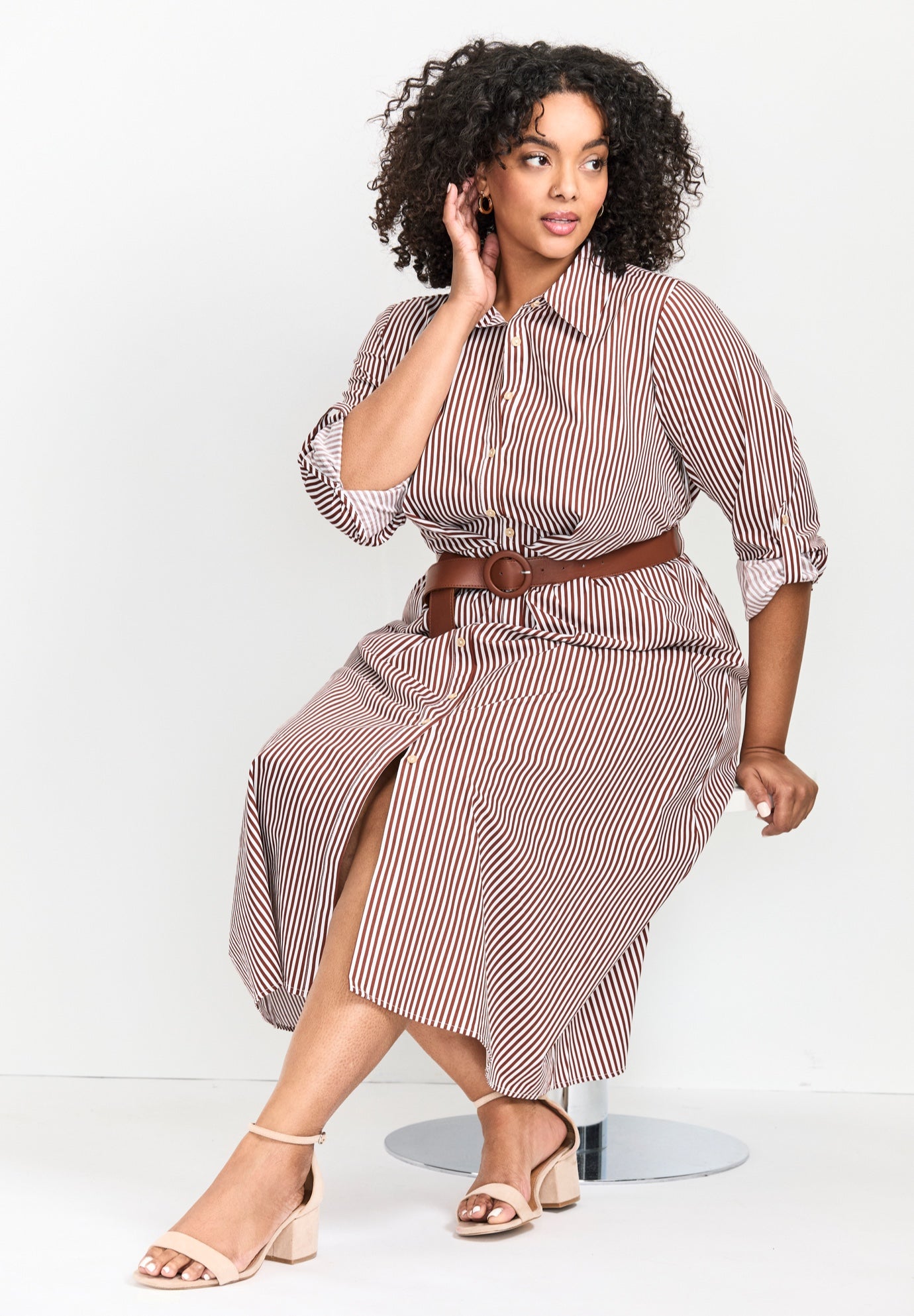 Leona Stripe Shirtdress With Belt image number 1
