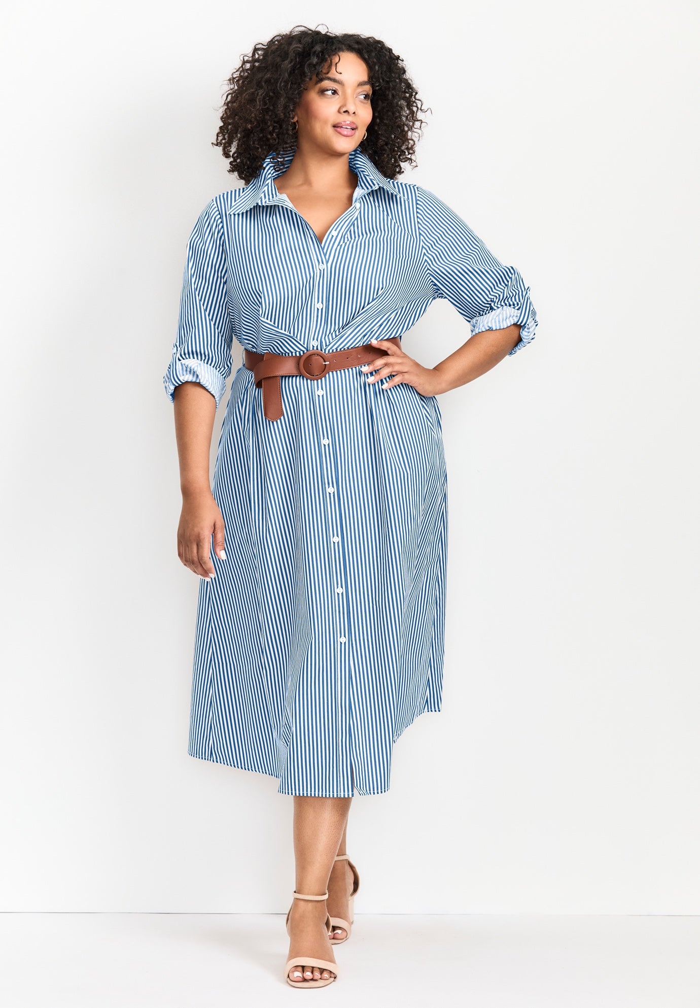 Leona Stripe Shirtdress With Belt image number 0