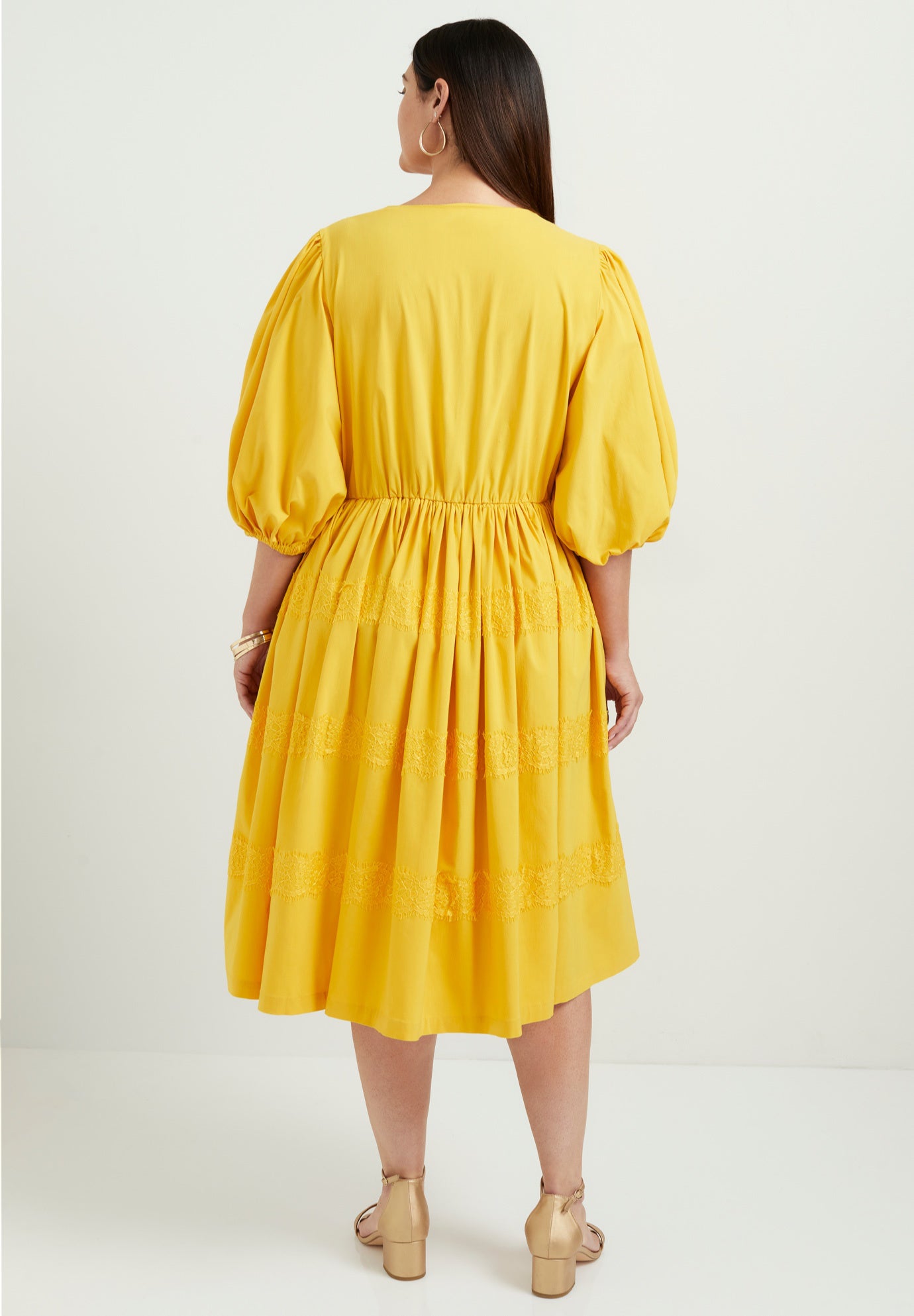 Lace-Trimmed Tiered Midi Dress image number 1