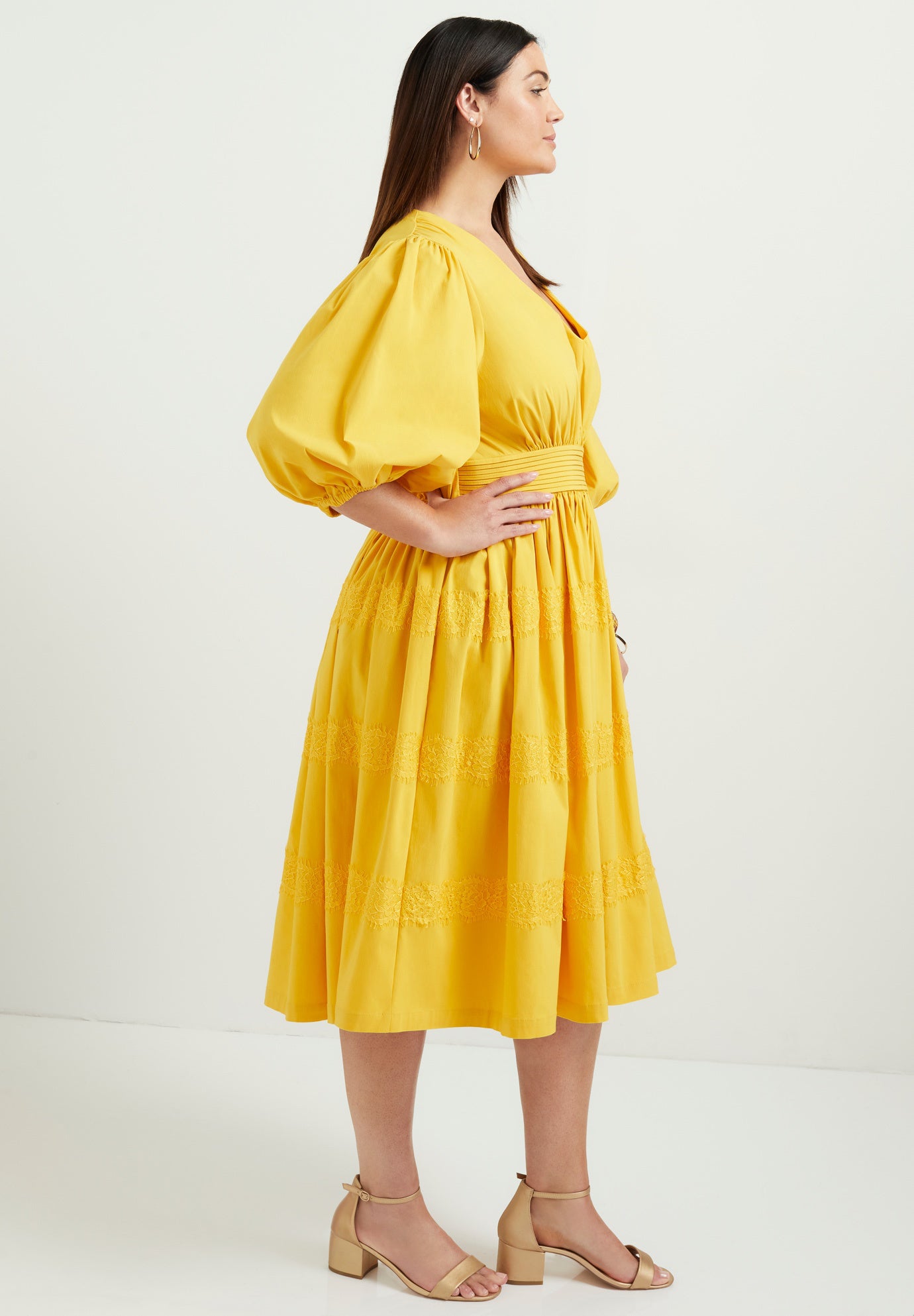 Lace-Trimmed Tiered Midi Dress image number 2