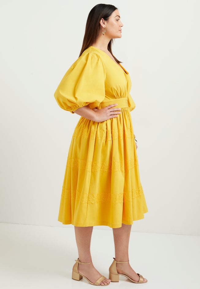 Lace-Trimmed Tiered Midi Dress image number 2