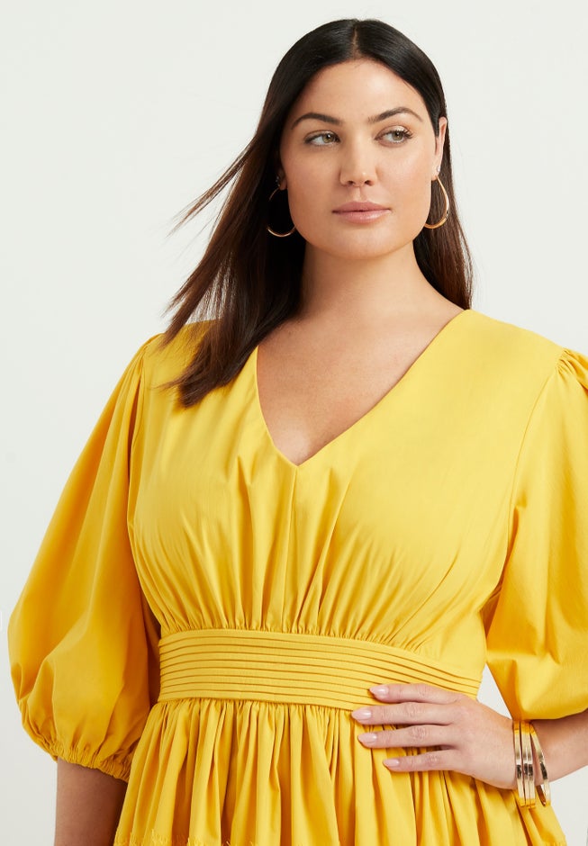 Lace-Trimmed Tiered Midi Dress image number 3