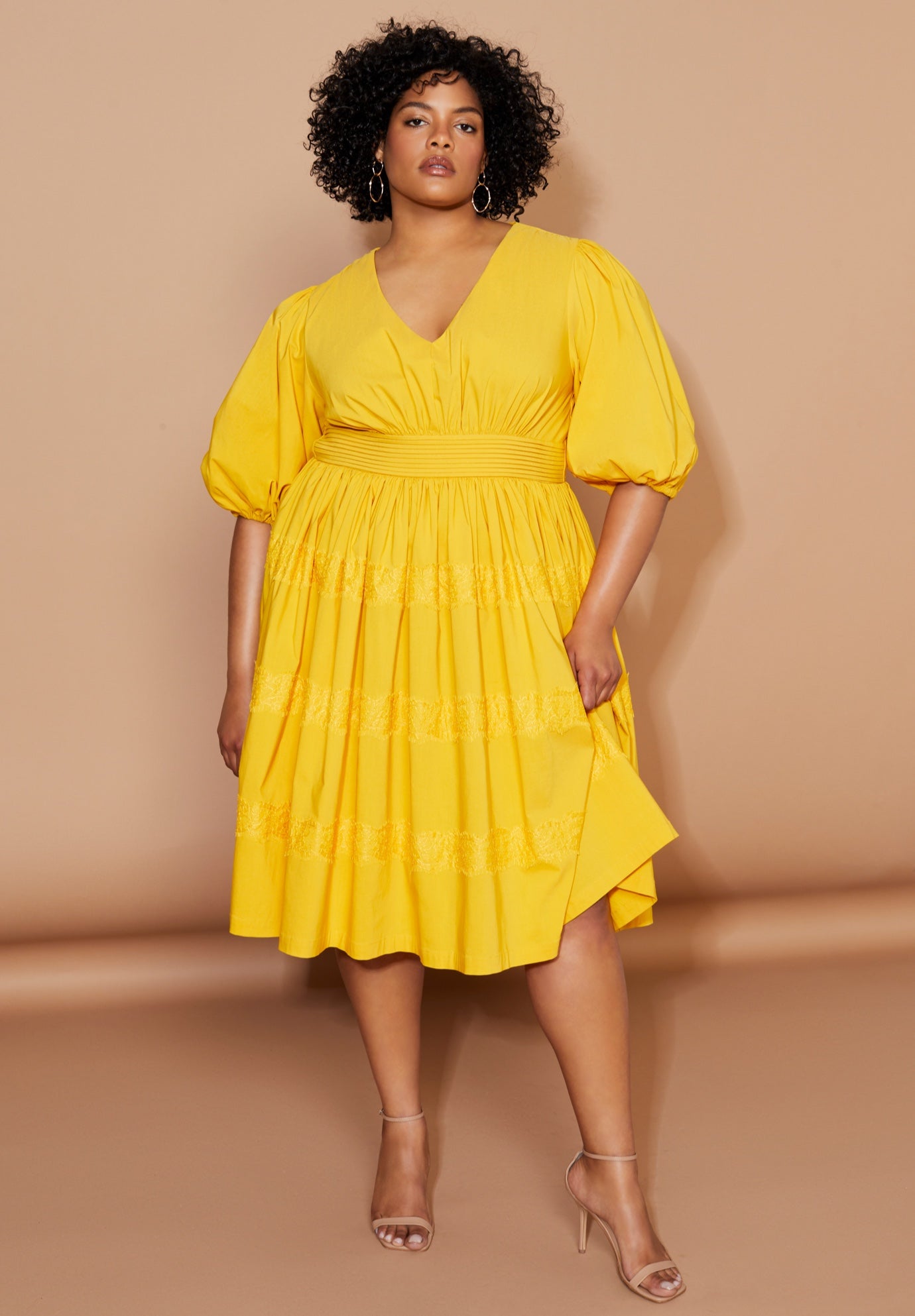 Lace-Trimmed Tiered Midi Dress image number 0