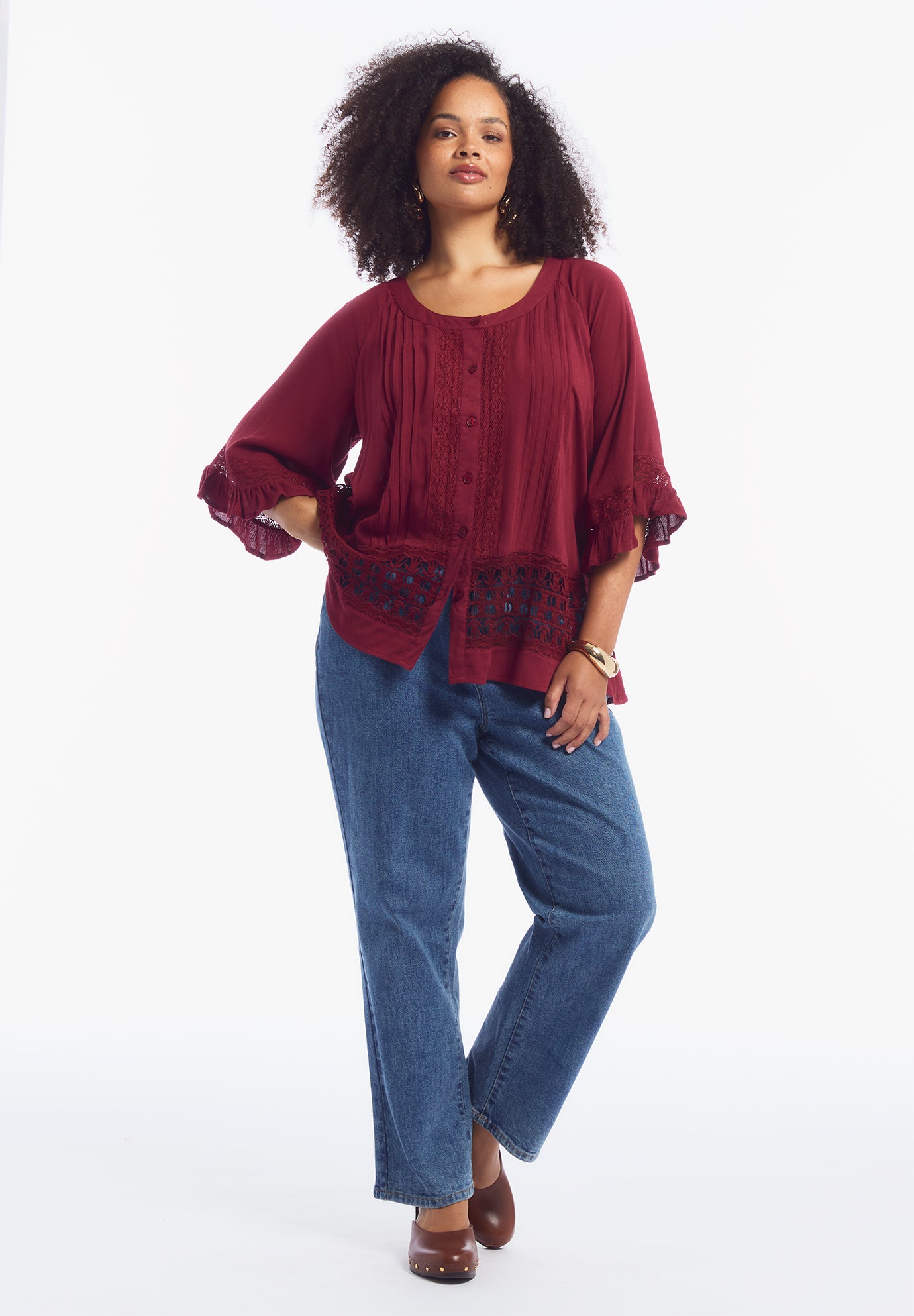 Lace-Trimmed Boho Blouse image number 0