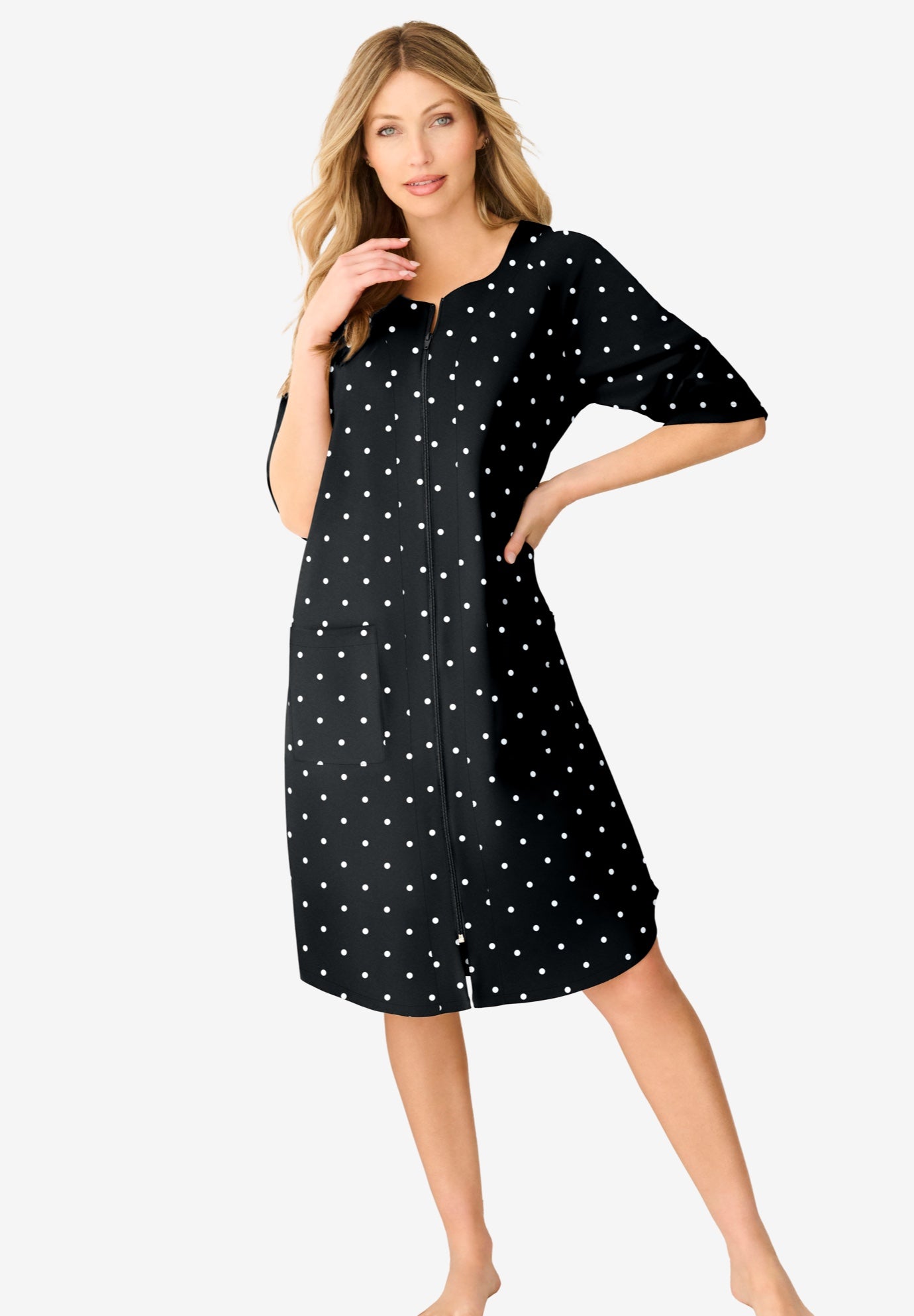 Short French Terry Zip-Front Robe image number 0