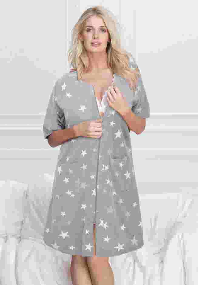 Short French Terry Zip-Front Robe image number 0
