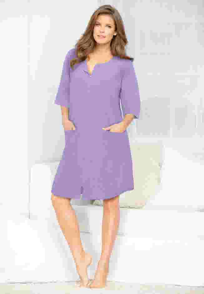 Short French Terry Zip-Front Robe image number 4