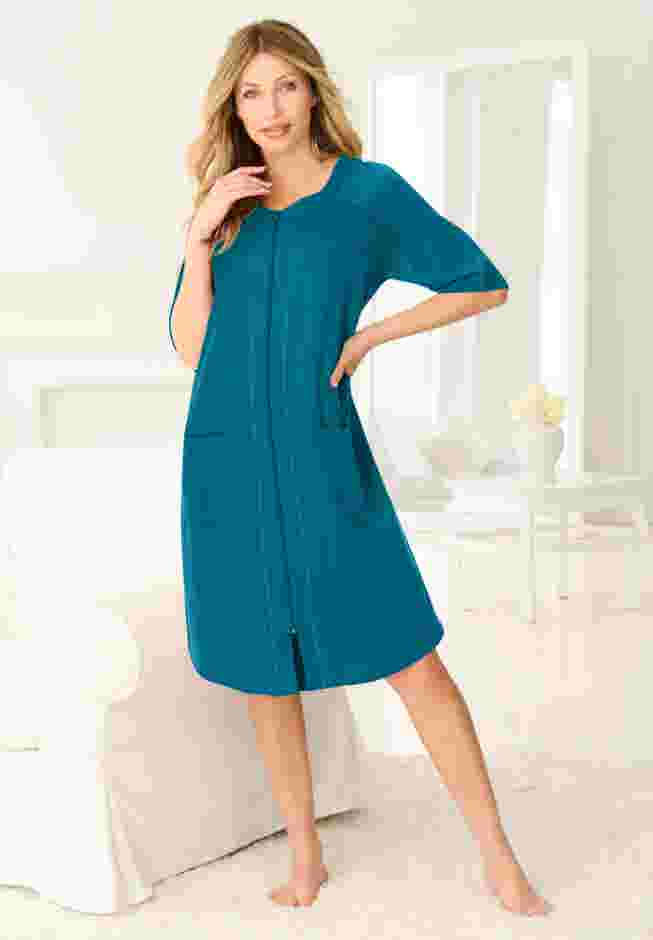 Short French Terry Zip-Front Robe image number 0