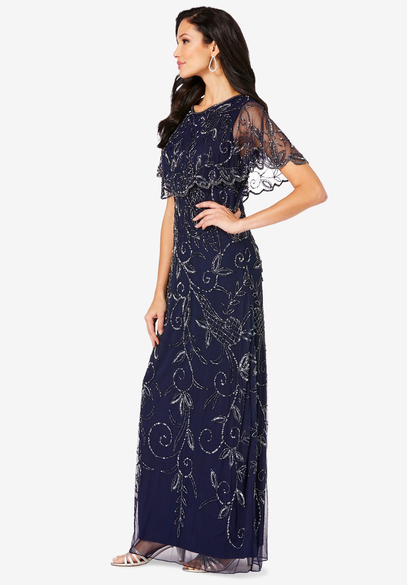Plus Size Beaded Capelet Maxi Gown &ndash; Glam Evening Dress image number 3