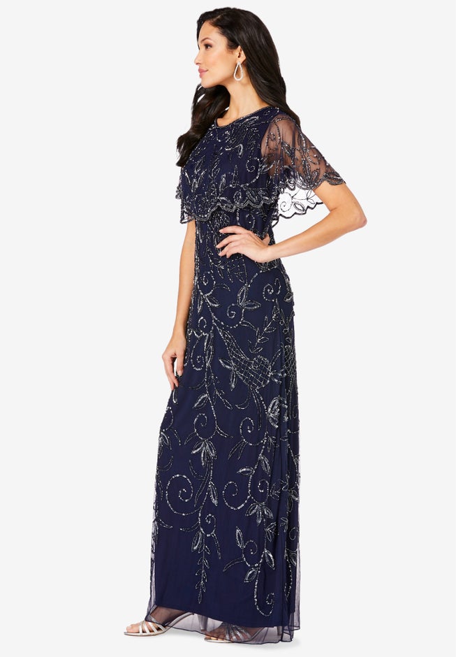 Plus Size Beaded Capelet Maxi Gown &ndash; Glam Evening Dress image number 3