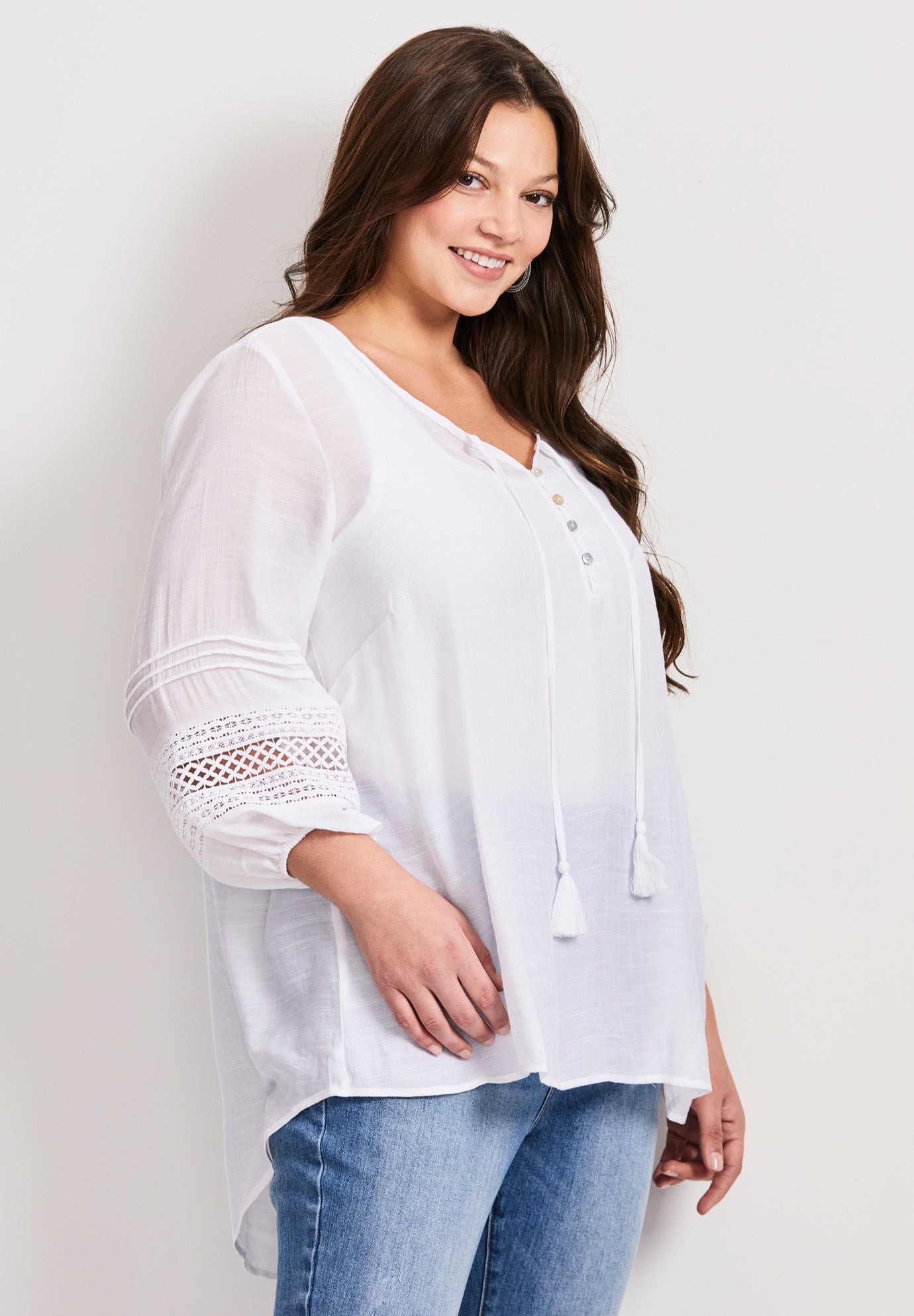 Pintuck Lace Peasant Top image number 3