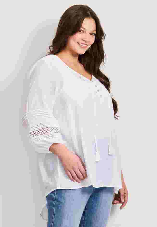 Pintuck Lace Peasant Top image number 3