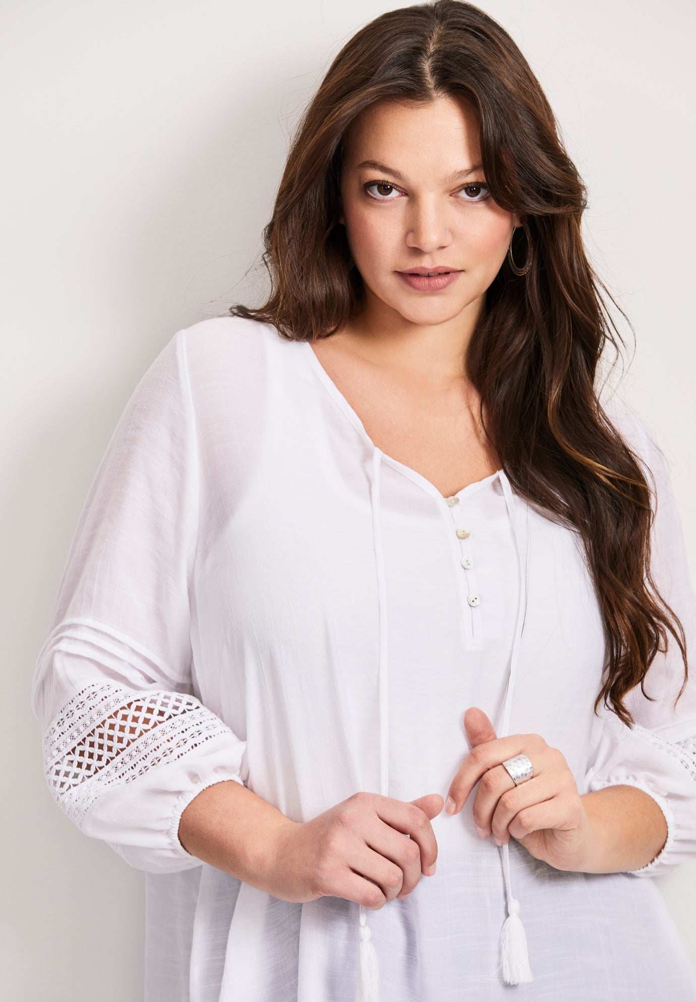 Pintuck Lace Peasant Top image number 1